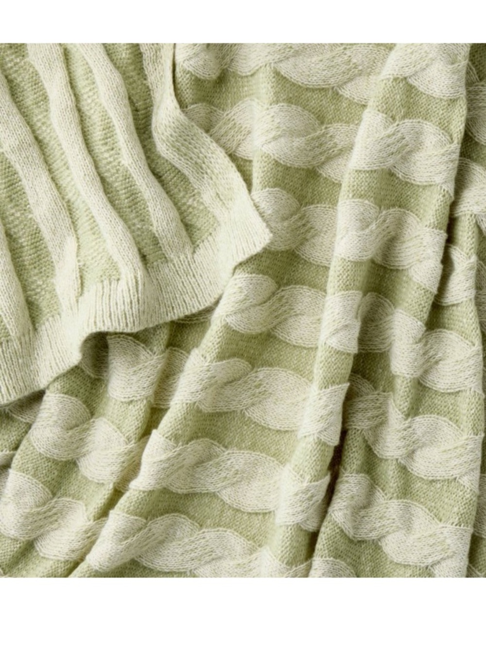 Hearth & Hand Green and Cream Cable Knit Throw Blanket 50” x 60”